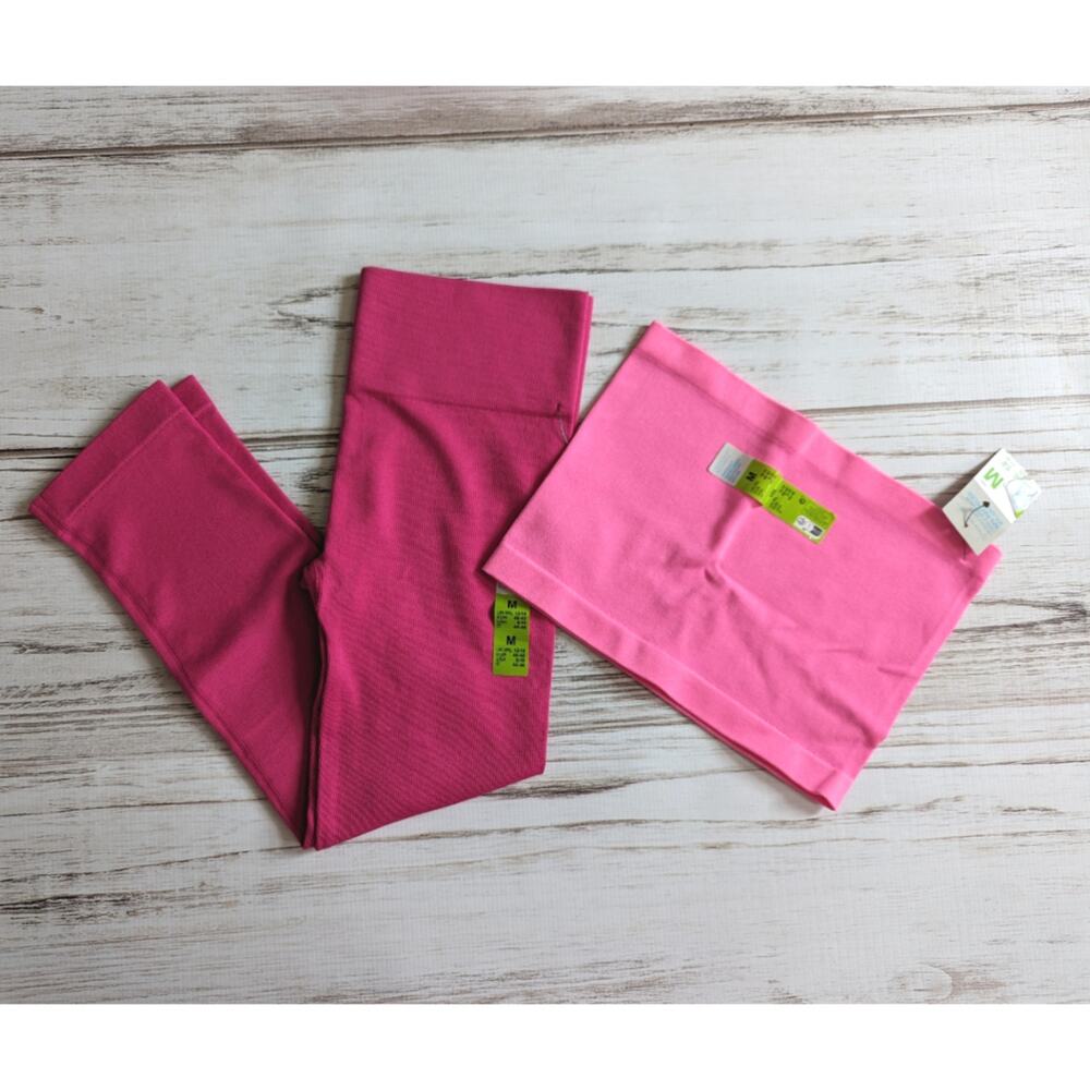 Primark Seamless Bright Pink Seamless Leggings and Tube Top sz Med New